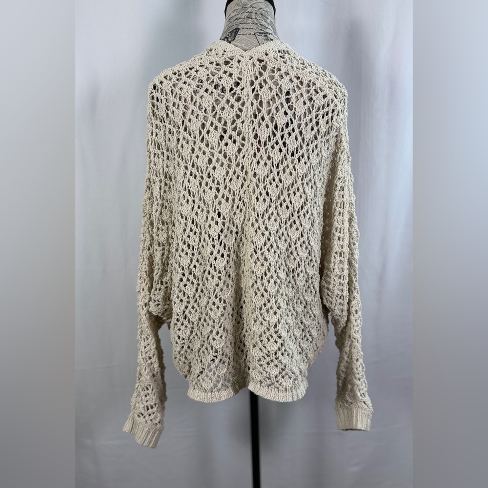 Artelier Nicole Miller Crochet Cream Open Knit Cardigan Size M Boho Chic - Picture 4 of 9